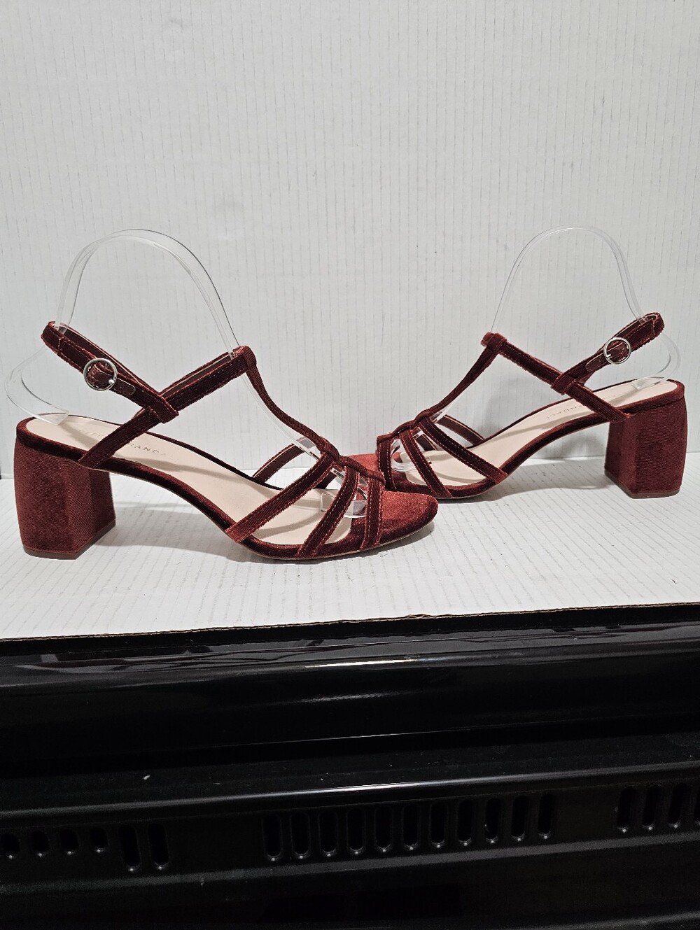 Loeffler Randall Women's Elana Rust Velvet Strappy Block Heel Sandals Sz 8